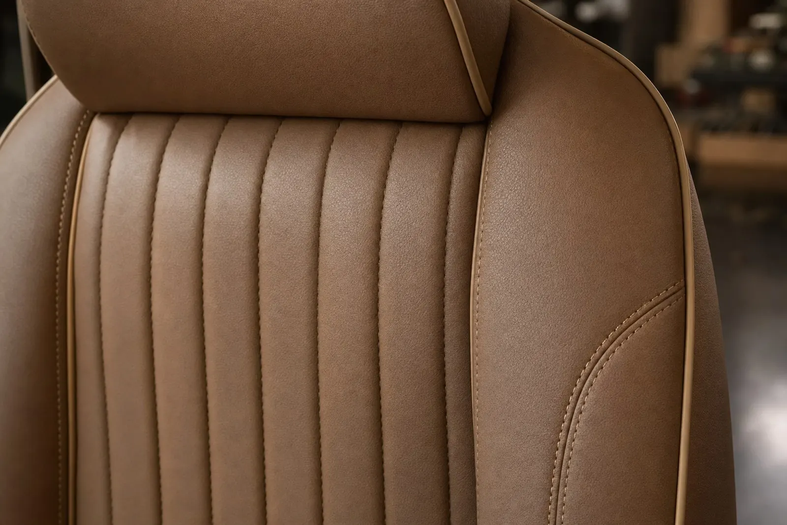Detalle de costura en asiento automotriz